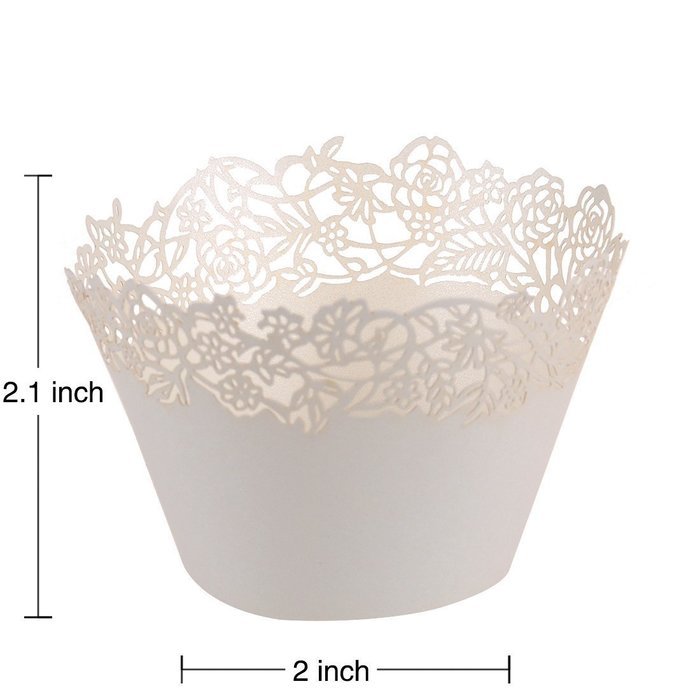 50pcs Filigree Vine Lace Cut Cupcake Wrapper Liner Baking Cup Case Trays Wedding Birthday - White, Rose N2