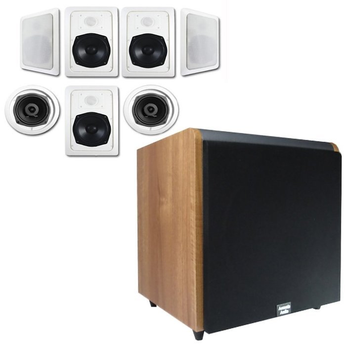 Acoustic Audio HT-57 In-Wall/Ceiling 7.1 Home Theater Speakers and 15" Powered Sub HT-57-HD15M