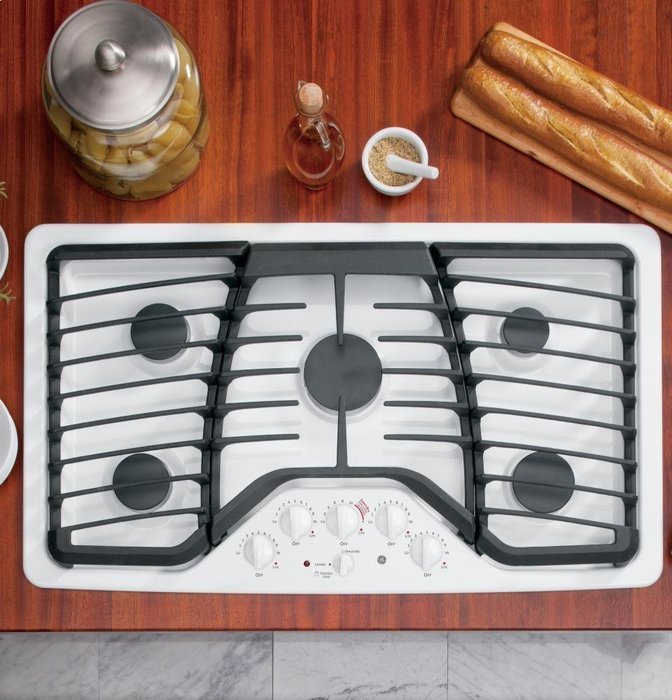 GE PGP976DETWW Profile 36" White Gas Sealed Burner Cooktop