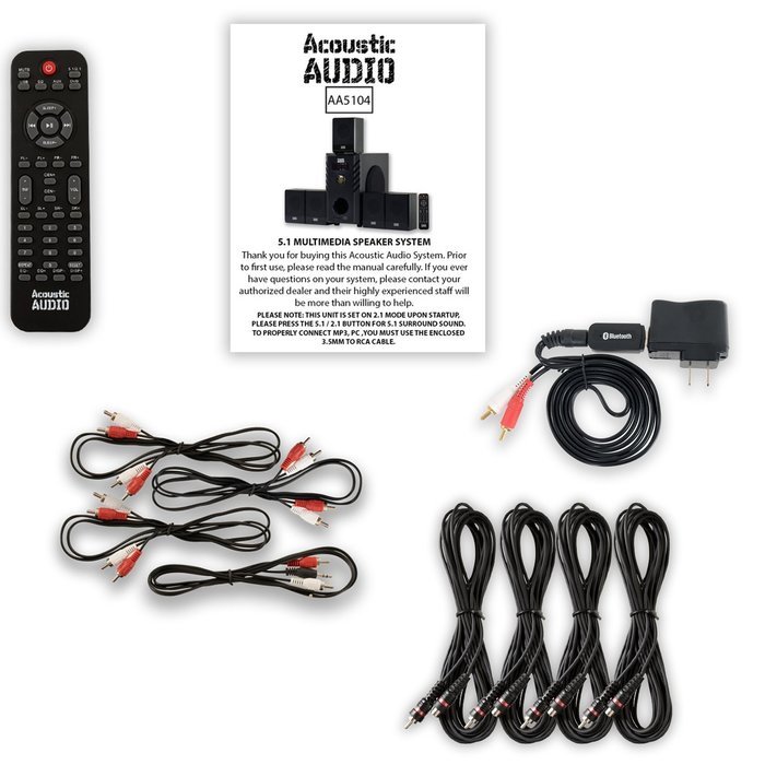 Acoustic Audio AA5104 Home Theater 5.1 Speaker System with Bluetooth and 4 Extension Cables N2