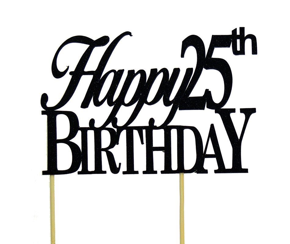 Black Happy 25th Birthday Cake Topper