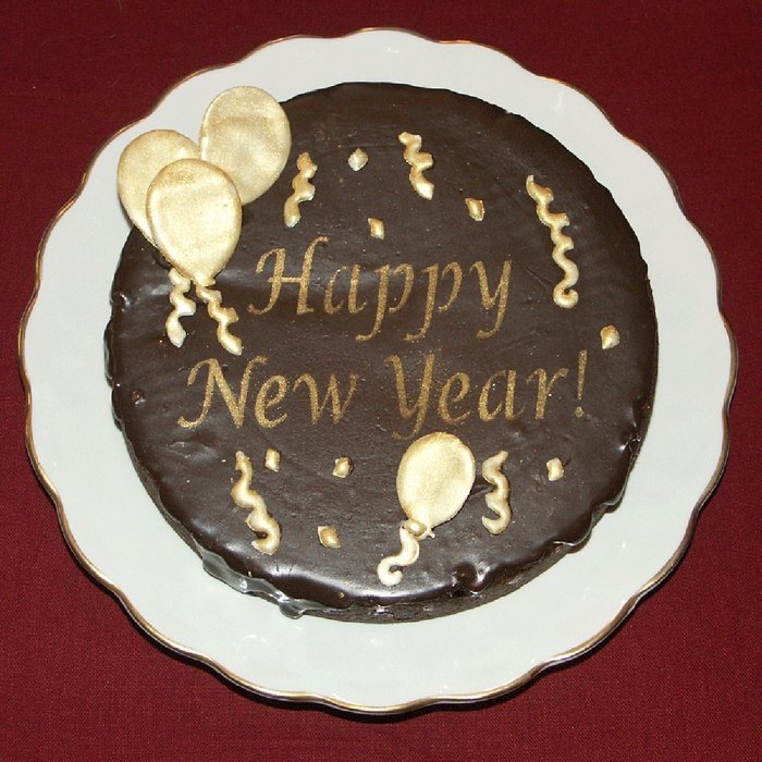 Designer Stencils C090 Happy New Year Cake Stencil, Beige/semi-transparent
