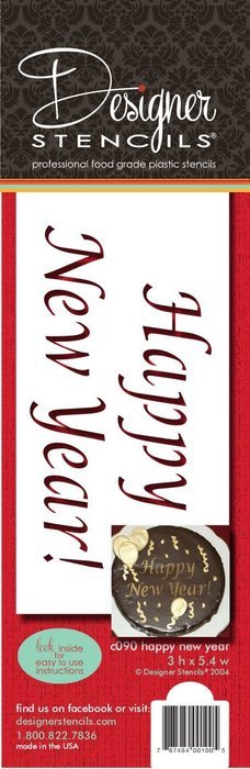 Designer Stencils C090 Happy New Year Cake Stencil, Beige/semi-transparent N2