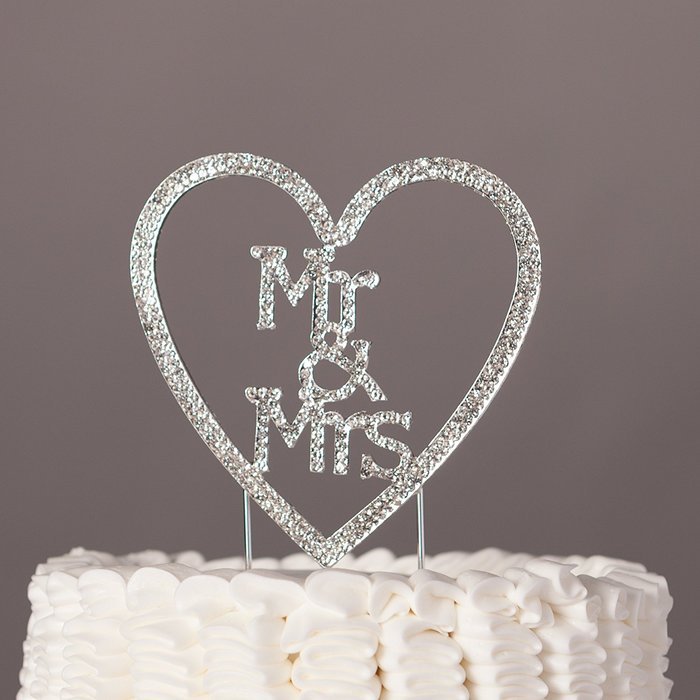 Mr & Mrs Heart Wedding Cake Topper Gold Monogram Rhinestone Decoration (Gold) N2