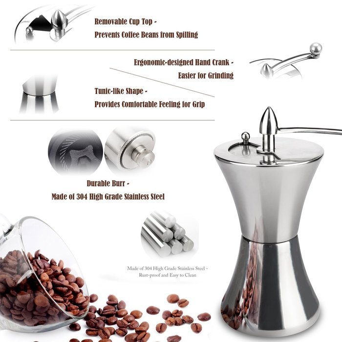 Manual Coffee Grinder, Stainless Steel Hand Coffee Bean Grinder, Personal Bur Grinder, Coffee Burr Mill, Espresso... N3