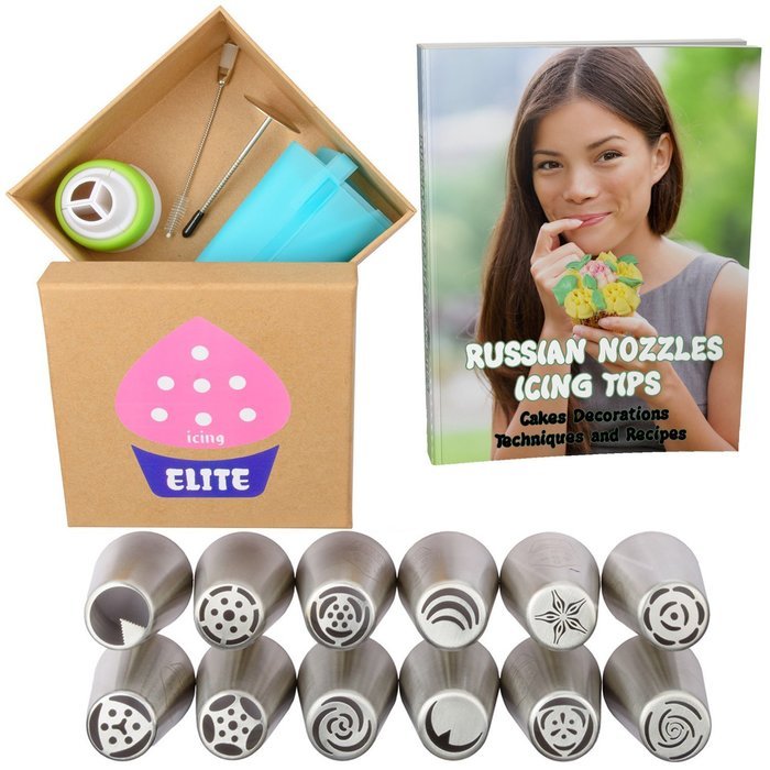 Russian Piping Tips & Icing Tips Complete Bundle | 18 Pcs/Set | 304 Stainless Deluxe Nozzles Buttercream Decorating...