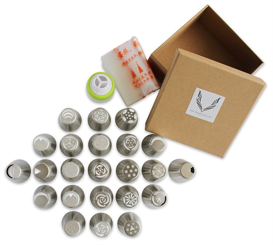 Angie Madison 29PCS/SET Cake Decorating Tips - Russian Piping Tips & Bag Set&ndash;23 EXTRA LARGE Stainless Steel Nozzles... N3