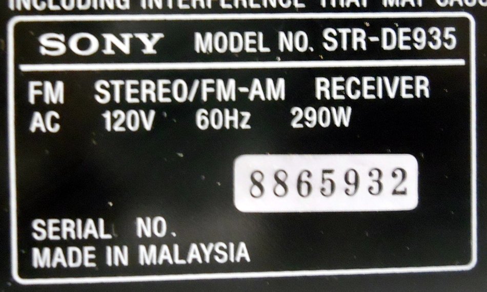 Sony STR-DE935 Fm/Am Receiver Digital Audio / Video Control Center Digital Cinema Sound N7
