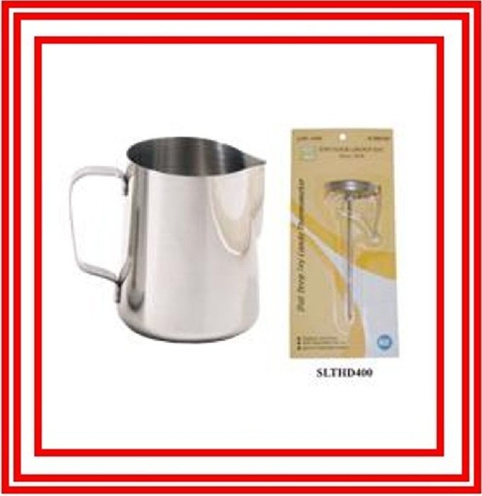 1 Pc Espresso Steam Milk Frothing Pitcher 12 Oz (12oz) + 1 Pc Thermometer NEW N2