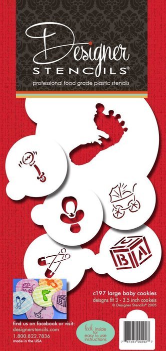 Designer Stencils C197 Baby Cookie and Cupcake Stencils (Large), Baby Carriage - Rattel - Pacifier - Block - Diaper... N2