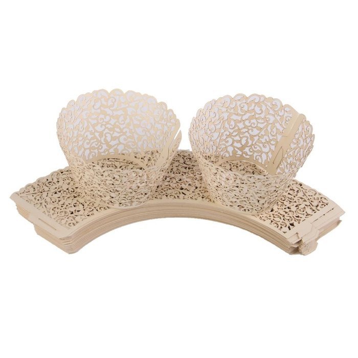 Yansanido 12 set pink Filigree Artistic Bake Little Vine Lace Laser Cut Cupcake Wrapper Cup Muffin Case Trays... N45