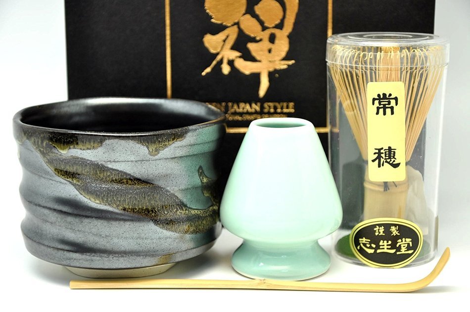 Japanese Mino Yaki ware Matcha Bowl And Tea Ceremony Set Green Tea 10.5 / 10.5 / 8cm (4.1 / 4.1 / 3.1inch)[7368] N2
