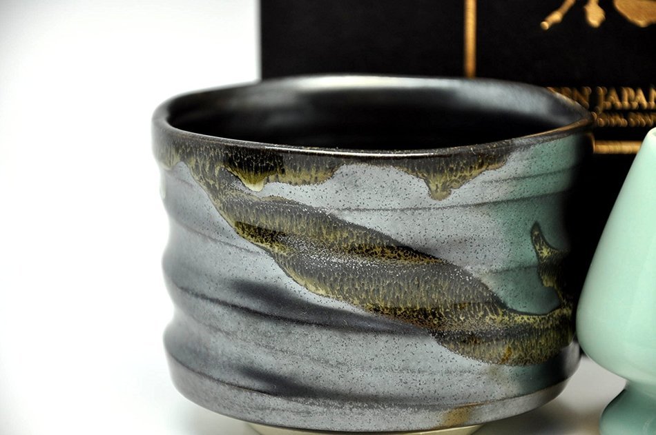 Japanese Mino Yaki ware Matcha Bowl And Tea Ceremony Set Green Tea 10.5 / 10.5 / 8cm (4.1 / 4.1 / 3.1inch)[7368] N3