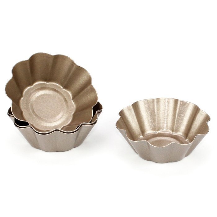 Ezeso 4Pcs Nonstick Ripple Cast Aluminum Egg Tart Mold N3
