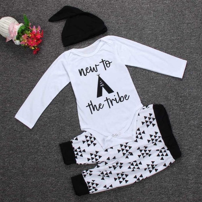 Clothes Set ,BeautyVan Newborn Infant Clothes Baby Print Tops Romper+ Geometry Pants Hat Outfits Set (12M, White) N5