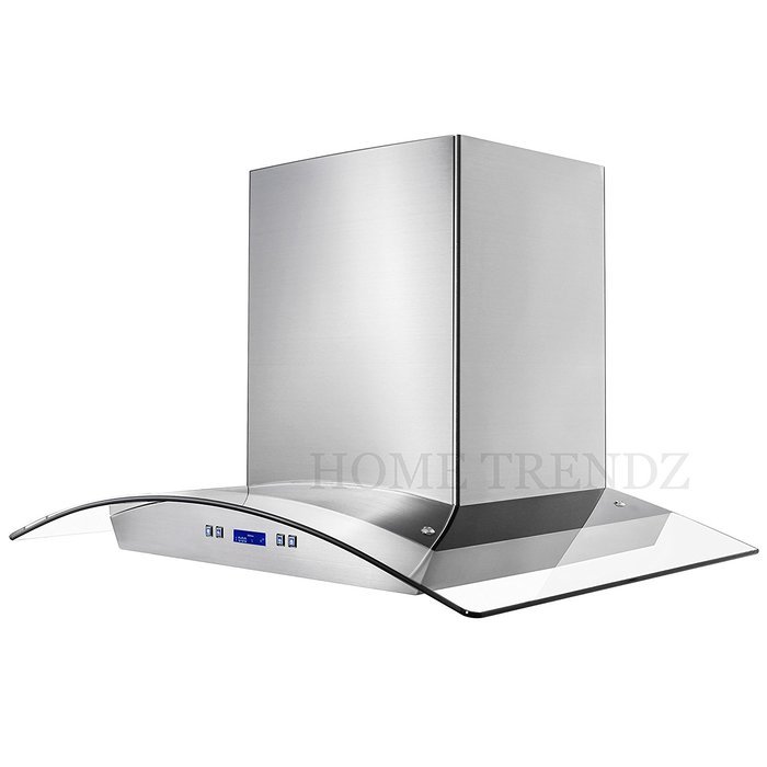 30 Inch Wall Mount Stainless Steel Kitchen Range Hood with Glass Canopy