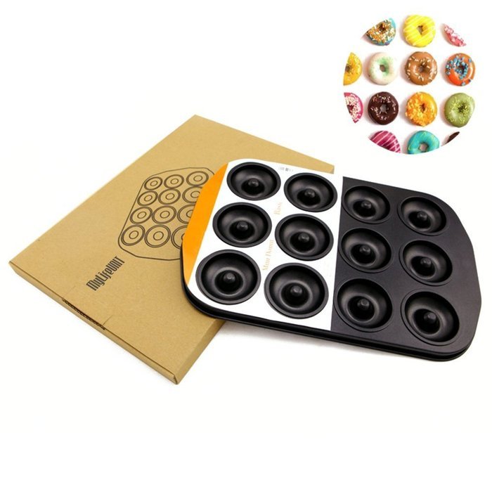 MyLifeUNIT Carbon Steel 12 Cavity Donut Pan, Non Stick Donut Pan Mini N5
