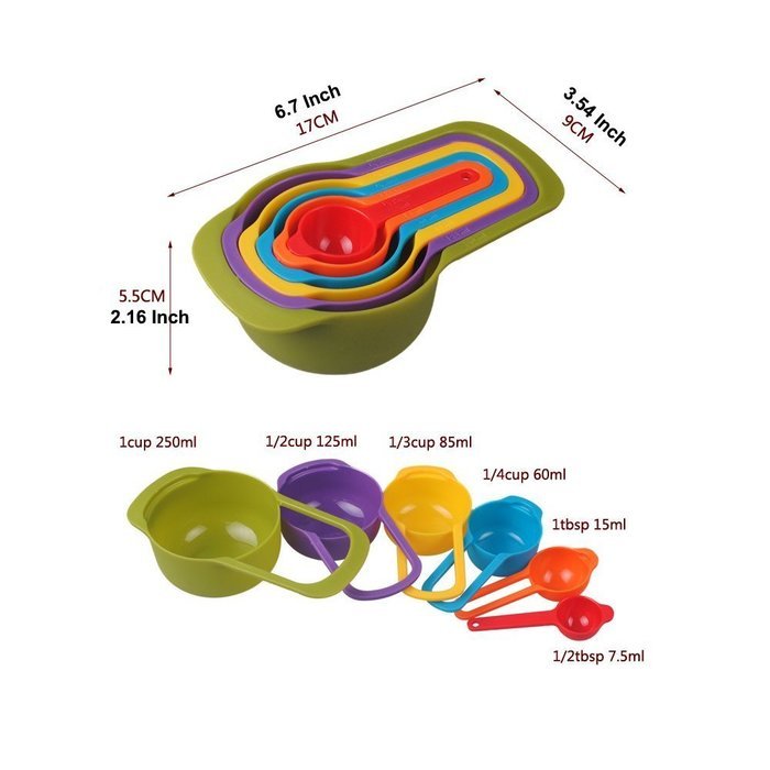 6 Piece Colorful Measuring Cup Kitchen Spoon, Baking and Cooking Tool Set