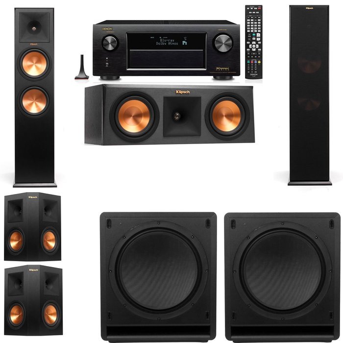 Klipsch RP-280F Tower Speakers-RP-250C-SW-112-5.2-Denon AVR-X4100W