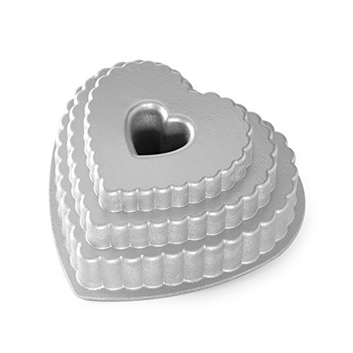 Nordicware 89937 Tiered Heart Bundt Pan, Silver