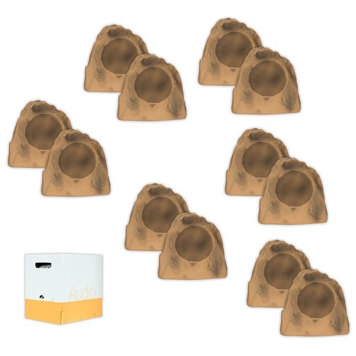 Acoustic Audio B8RS Brown 4800 Watts Outdoor Weatherproof 8" Rock Speakers 6 Pair Pack with Wire B8RS-6PRW