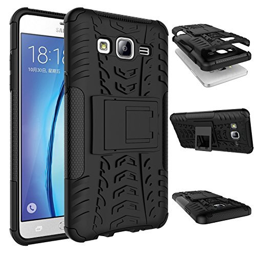 Galaxy On5 Case, MCUK Heavy Duty Rugged Dual Layer - Soft/Hard Shell 2 in 1 Tough Protective Cover Case with Kickstand...
