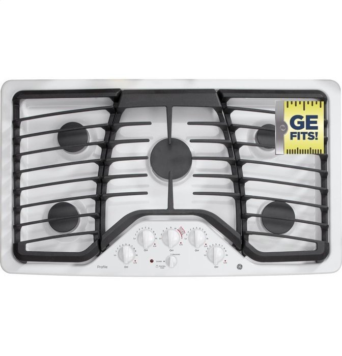 GE PGP976DETWW Profile 36" White Gas Sealed Burner Cooktop N2