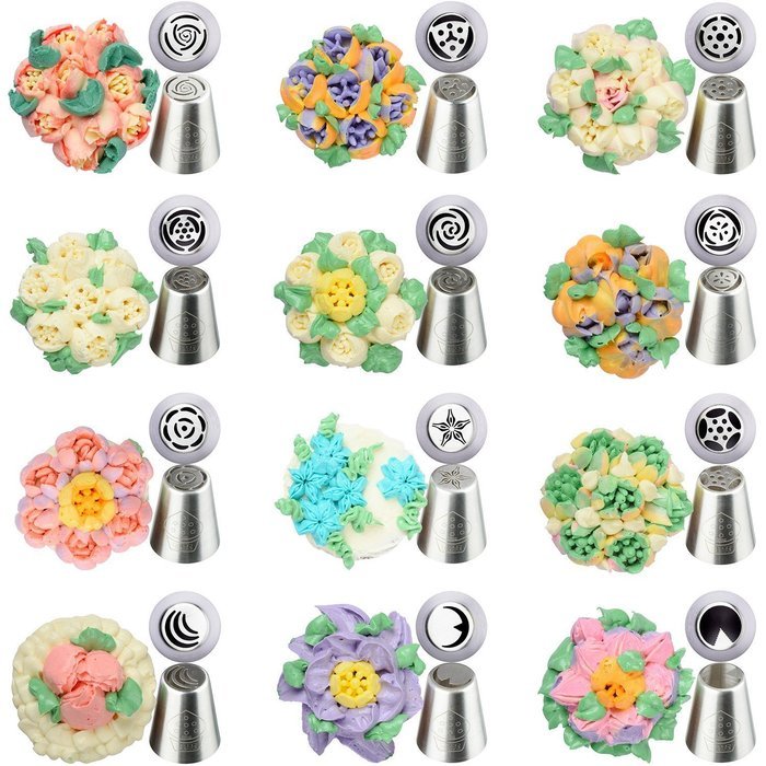 Russian Piping Tips & Icing Tips Complete Bundle | 18 Pcs/Set | 304 Stainless Deluxe Nozzles Buttercream Decorating... N4