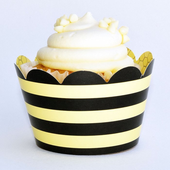 Bumble Bee Cupcake Wrappers, Yellow and Black Stripe, Confetti Couture Party Supplies, 36 Wraps N2