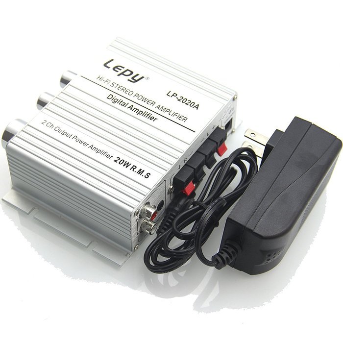 Digphone Silver Lepy LP-2020A 20WX2 Mini HIFI Stereo Audio Amplifier AMP With 13.5V 3A Power Supply N2