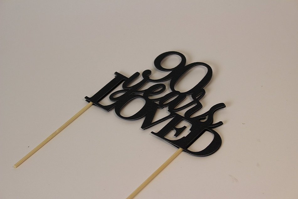 All About Details Black 90-Years-Loved Cake Topper