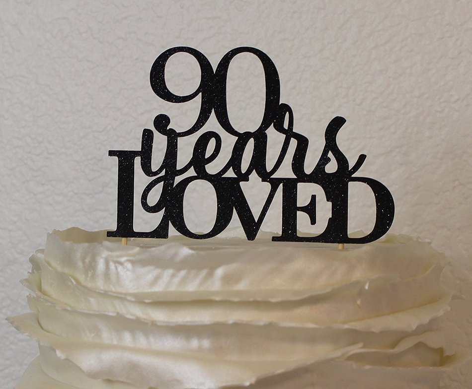 All About Details Black 90-Years-Loved Cake Topper N2