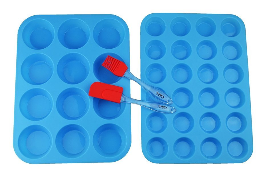 Walfos Reusable Top Silicone Muffin & Cupcake Baking Pan Set (Large 12 & Mini 24 Cup Sizes) / Non Stick cake molds...