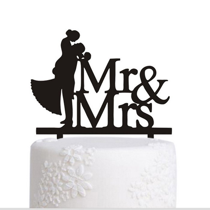 Ecape Wedding Cake Toppers Acrylic Bride and Groom Bridal Cake Toppers with Art Words Mr and Mrs for Cake Decoration N36