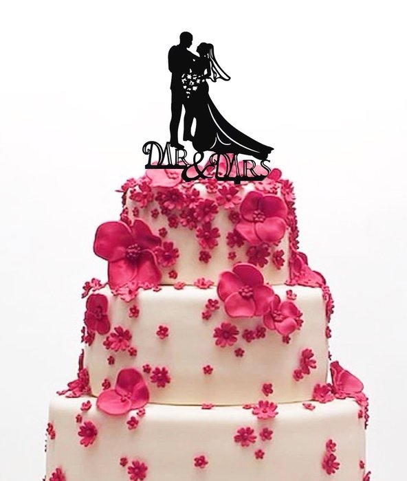 Ecape Wedding Cake Toppers Acrylic Bride and Groom Bridal Cake Toppers with Art Words Mr and Mrs for Cake Decoration N42