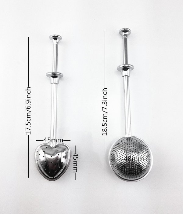 yueton 2pcs Stainless Steel Ball and Heart Shape Push Stretchable Tea Infuser Strainer with Long Spoon Handle N3