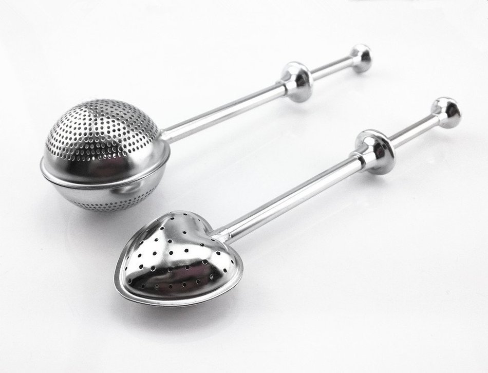 yueton 2pcs Stainless Steel Ball and Heart Shape Push Stretchable Tea Infuser Strainer with Long Spoon Handle N4