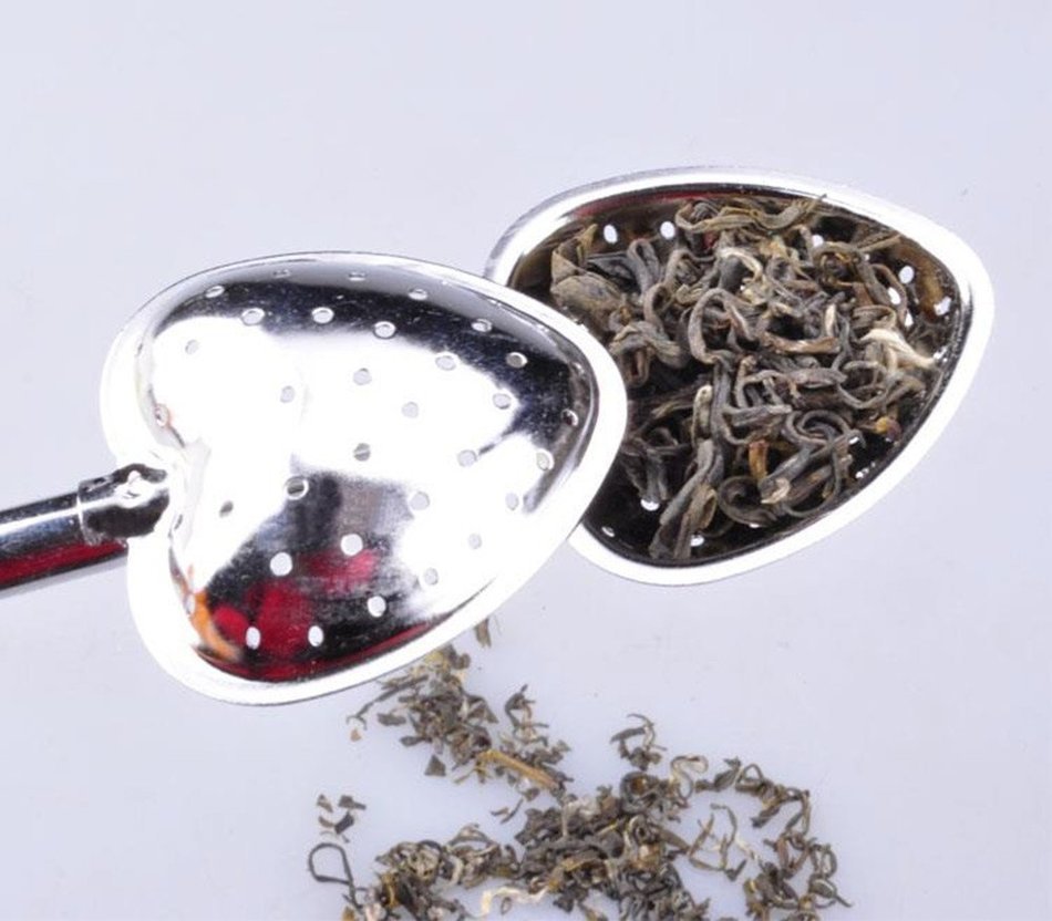 yueton 2pcs Stainless Steel Ball and Heart Shape Push Stretchable Tea Infuser Strainer with Long Spoon Handle N5