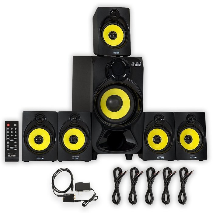 Theater Solutions TS518 Bluetooth Home 5.1 Speaker System FM Tuner Optical Input 5 Ext. Cables