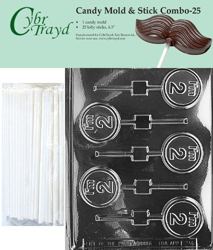Cybrtrayd 45St25-L024 I'm 2 Lolly Chocolate Candy Mold with 25 Cybrtrayd 4.5" Lollipop Sticks