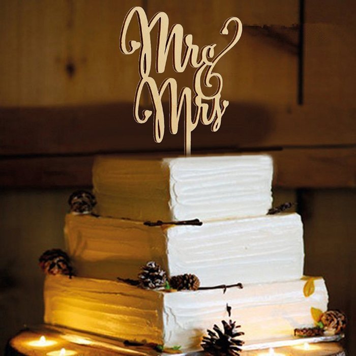 Mr&Mrs Wooden Cake Toppers Wedding Party Cake Decorating N5