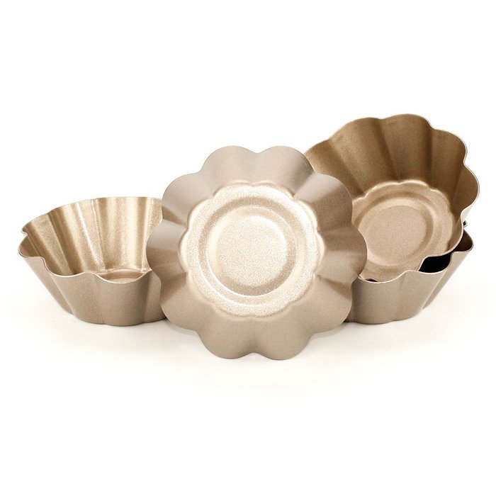 Ezeso 4Pcs Nonstick Ripple Cast Aluminum Egg Tart Mold N4