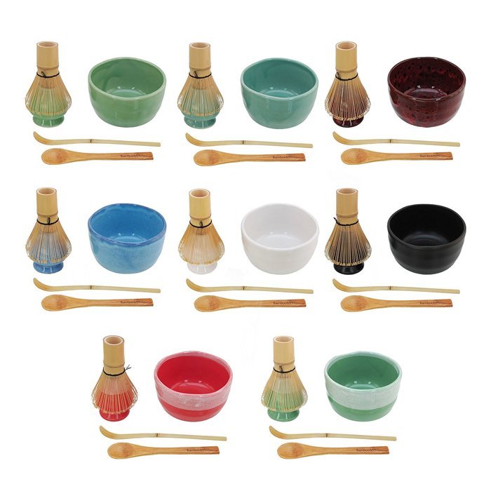 BambooMN Brand - Matcha Bowl Set (Includes Bowl, Rest,Tea Whisk, Chasaku, & Tea Spoon) 1 Set White N13