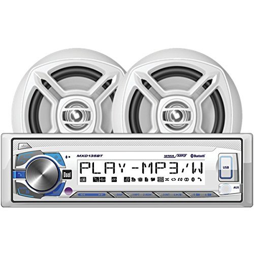 DUAL MCP135BT Marine Single-DIN In-Dash Mechless Digital Media AM/FM Receiver System with Bluetooth & Speakers