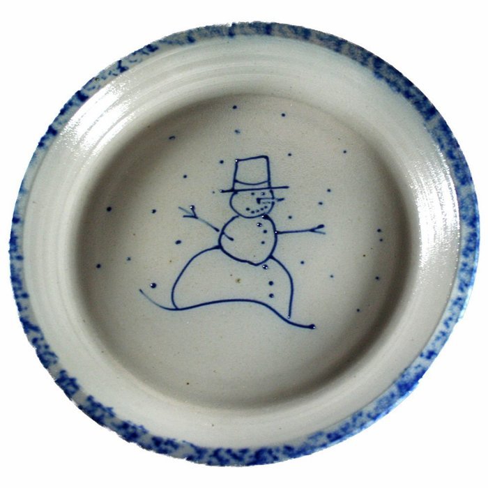 Eldreth Pottery USA Salt Glazed Stoneware Pie Plate Snowman 1997