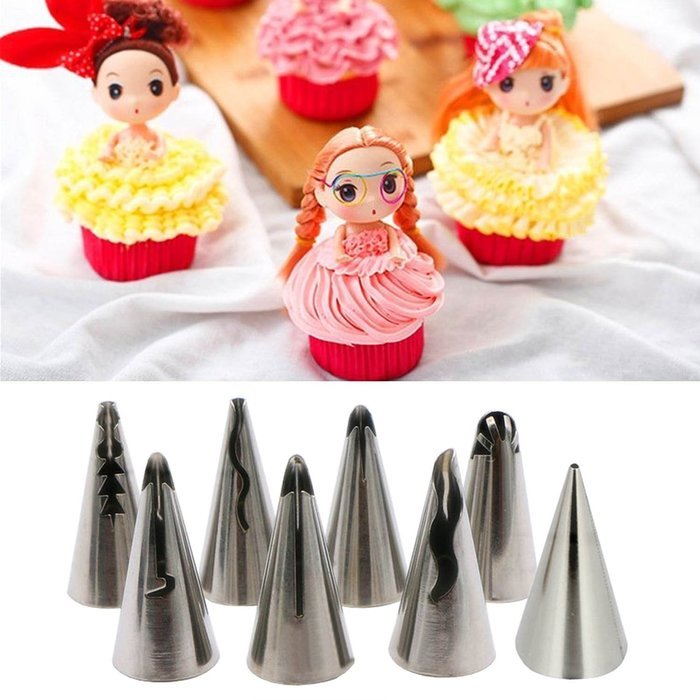 NALATI 8pcs Russian Stainless Steel Tips Tulip Sphere Whip Cream Buttercream Icing Piping Nozzles DIY Baking Tools... N2