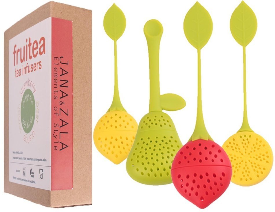 Fruitea Tea Infuser - 4 Silicone Tea Strainers. Tea filter for Loose Leaf Tea in shape of fruits by J&Z (strawberry... N3
