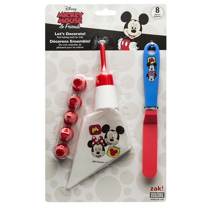 Zak Designs MMON-S090 Mickey & Minnie 8 Piece Cake Decorating Supplies Set, Decorated