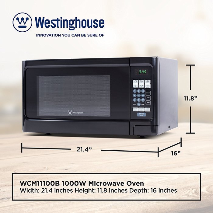 Westinghouse WCM11100W 1000 Watt Counter Top Microwave Oven, 1.1 Cubic Feet, White Cabinet N10