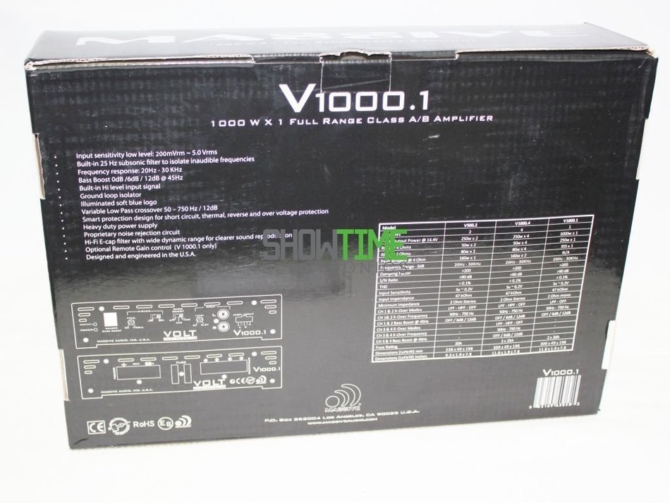 Massive Audio V 1000.1 Car Stereo Mono Subwoofer Amp N4